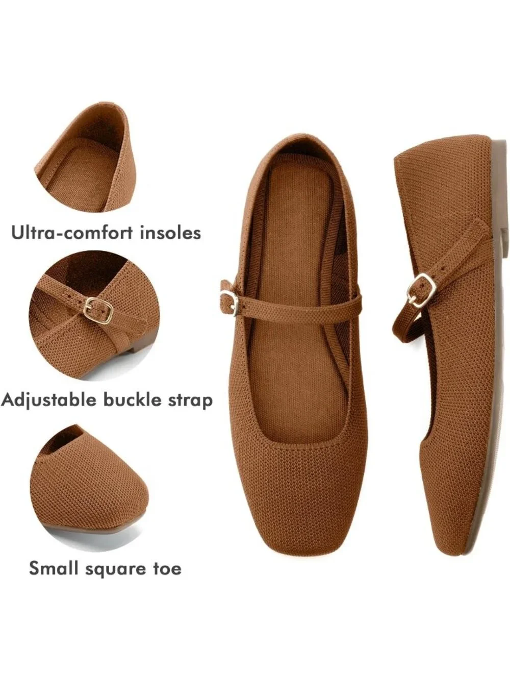 Women's Brown Comfortable Ballet Flats with Ankle Strap Mary Jane Flats Shoes_6